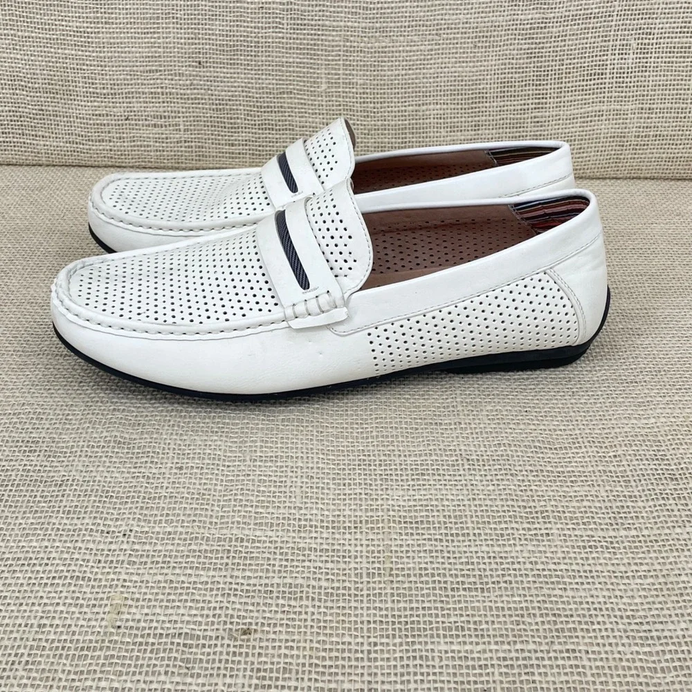 Stacy Adams‎ Mens White Perforated Penny Loafers Driving Mocs 11 M 25513-100